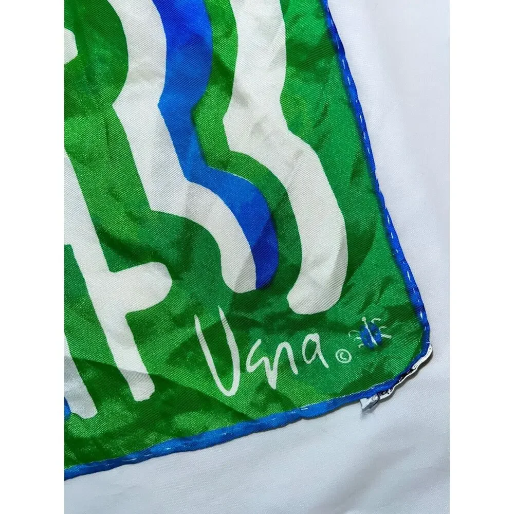 Vintage VERA Neumann Scarf - ladybug signed Blue & Green Rayon & Silk 15